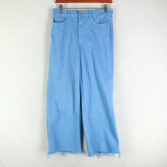 Judy Blue Jeans Womens 7 28 Blue High Rise Wide Leg Cropped Raw Hem Stretch - Picture 1 of 12